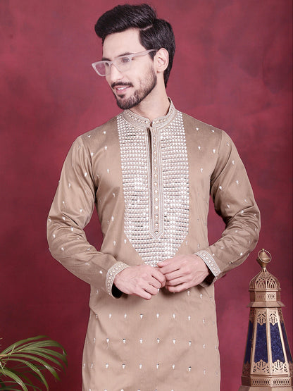 Jompers Men's Sequins Embroidered Kurta Pyjama Set - Beige - Distacart