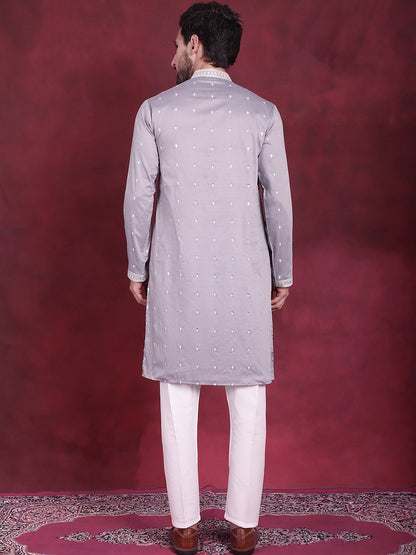 Jompers Men's Sequins Embroidered Kurta Pyjama Set - Grey - Distacart