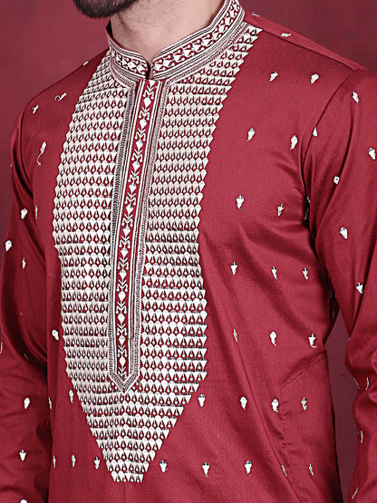 Jompers Men's Sequins Embroidered Kurta Pyjama Set - Maroon - Distacart
