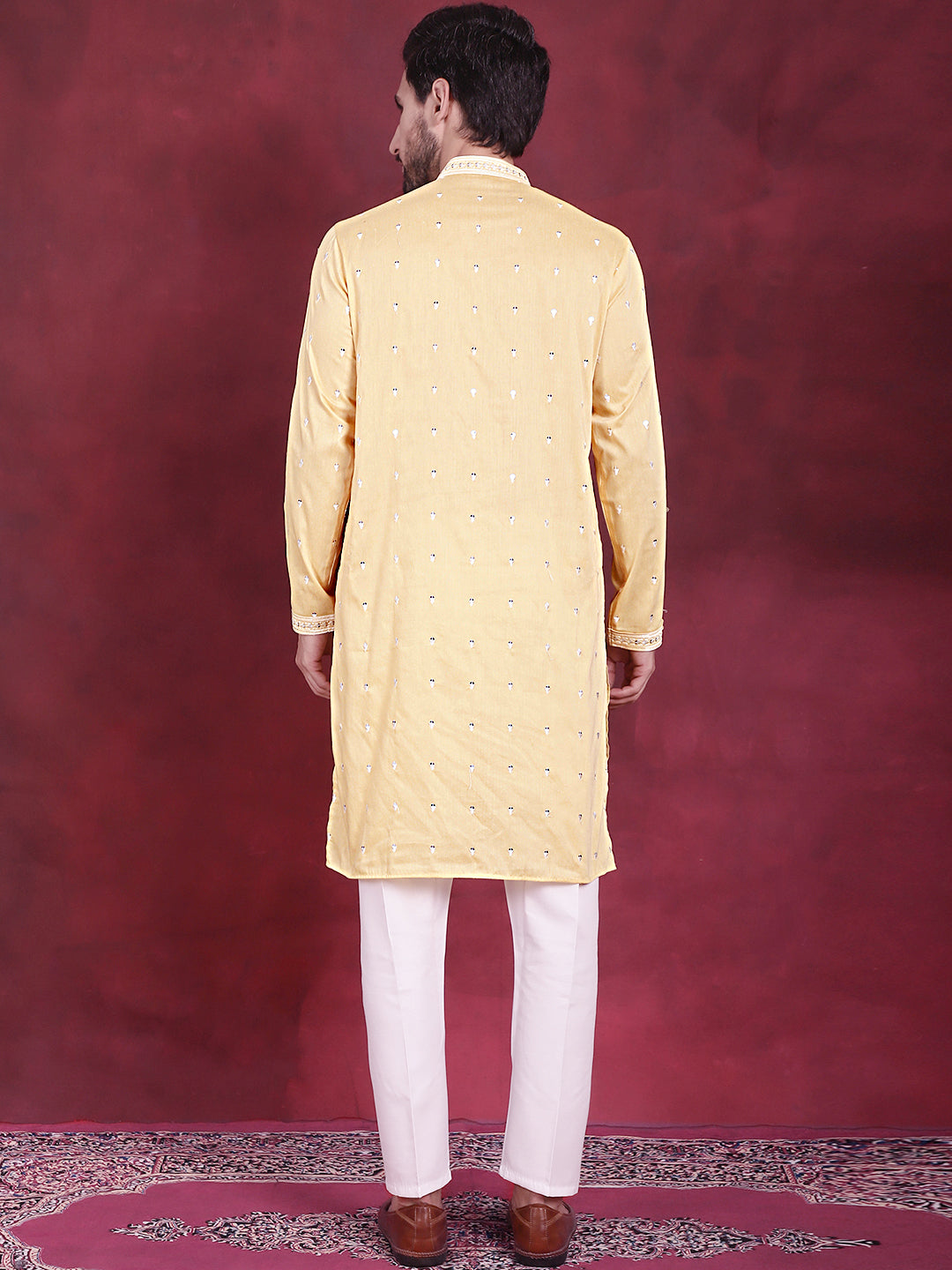 Jompers Men's Sequins Embroidered Kurta Pyjama Set - Yellow - Distacart