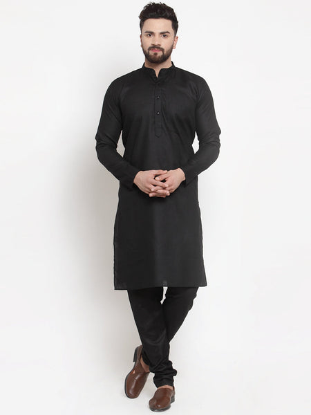 Jompers Men's Solid Cotton Kurta - Black - Distacart