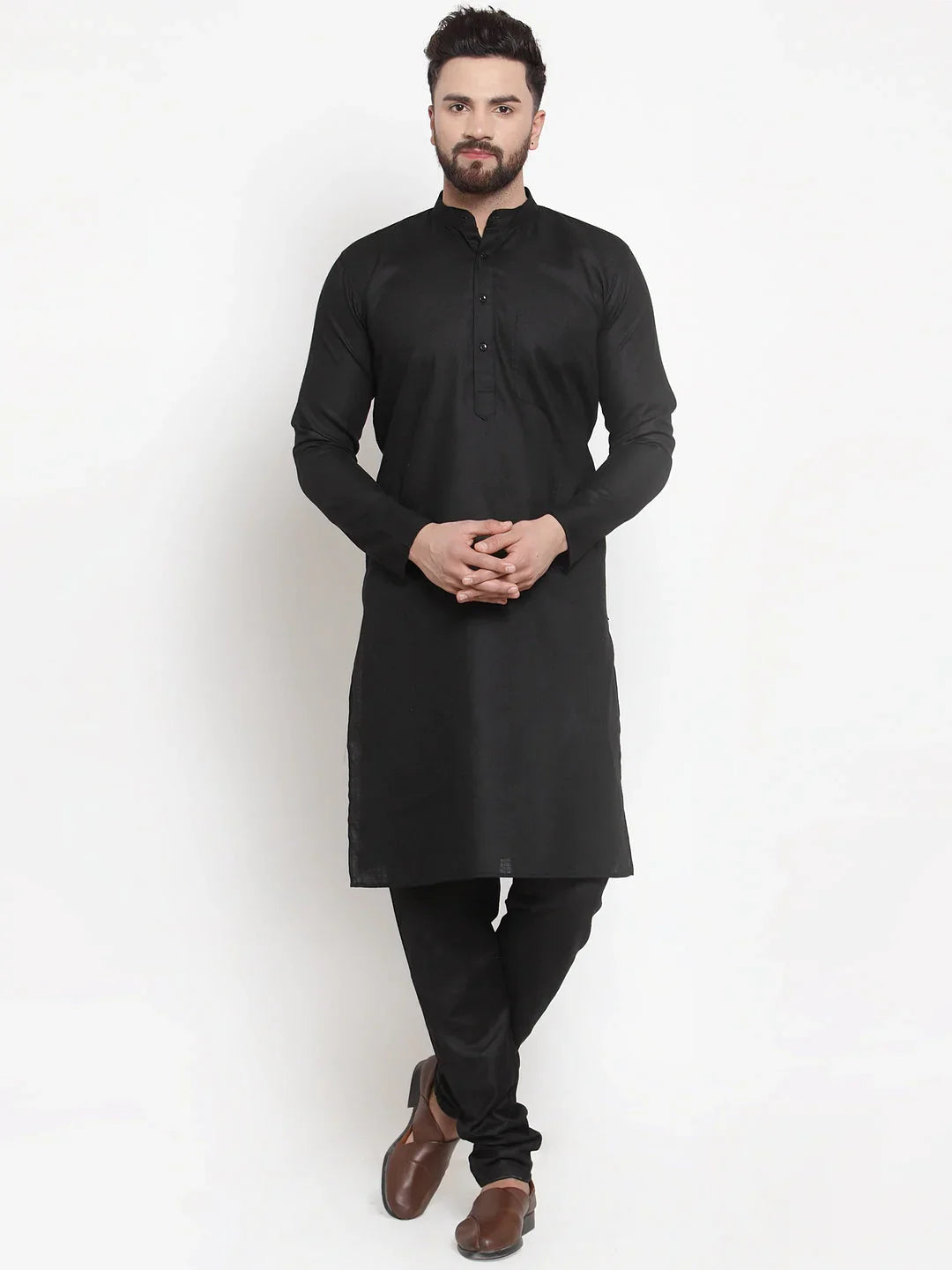 Jompers Men's Solid Dobby Kurta Payjama Set - Black - Distacart