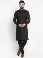 Thumbnail for Jompers Men's Solid Dobby Kurta Payjama Set - Black - Distacart