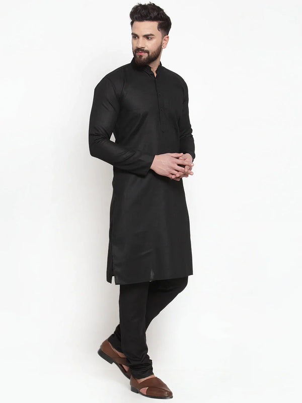 Jompers Men's Solid Dobby Kurta Payjama Set - Black - Distacart