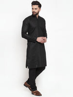 Thumbnail for Jompers Men's Solid Cotton Kurta - Black - Distacart