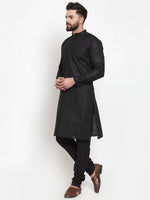 Thumbnail for Jompers Men's Solid Cotton Kurta - Black - Distacart