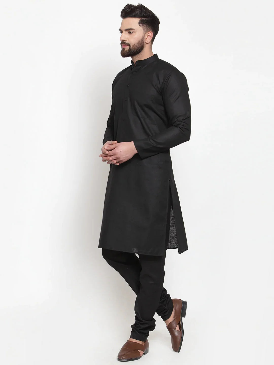 Jompers Men's Solid Dobby Kurta Payjama Set - Black - Distacart