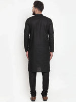 Thumbnail for Jompers Men's Solid Dobby Kurta Payjama Set - Black - Distacart