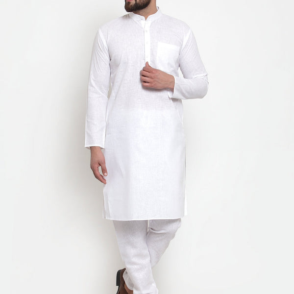 Jompers Men's Solid Cotton Kurta - White - Distacart