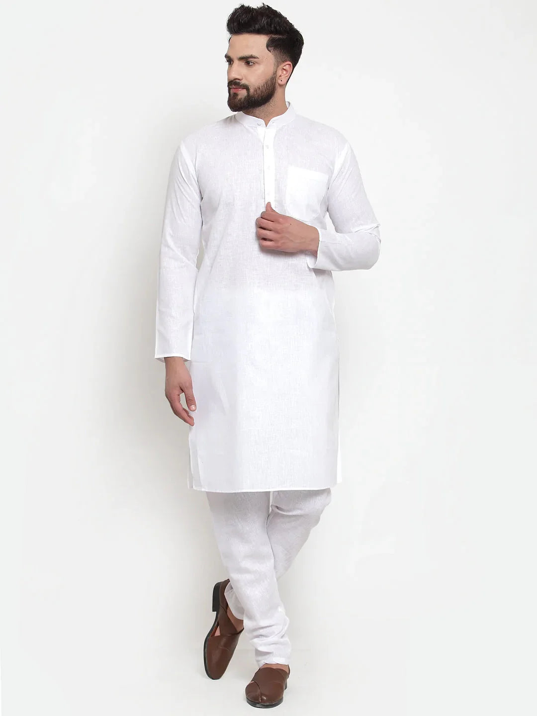 Jompers Men's Solid Dobby Kurta Payjama Set - White - Distacart