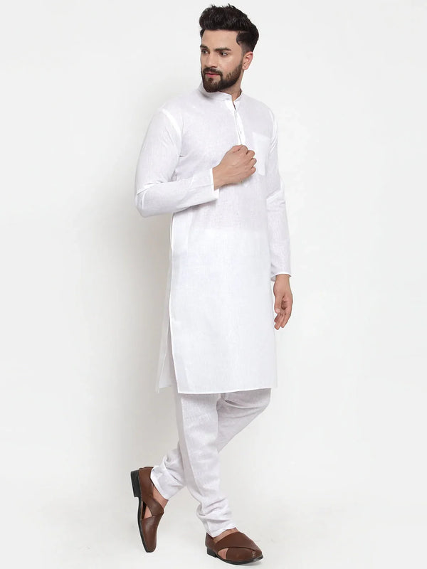 Jompers Men's Solid Dobby Kurta Payjama Set - White - Distacart