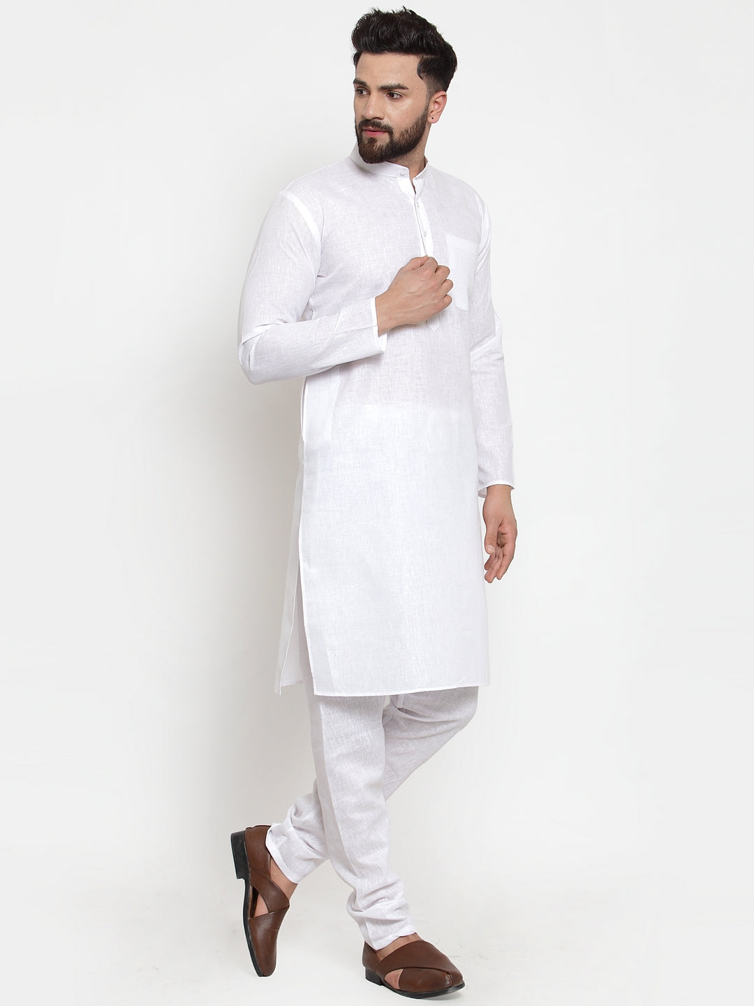 Jompers Men's Solid Cotton Kurta - White - Distacart