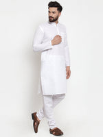 Thumbnail for Jompers Men's Solid Cotton Kurta - White - Distacart