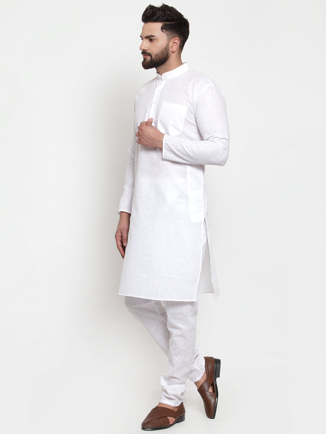 Jompers Men's Solid Cotton Kurta - White - Distacart