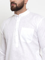 Thumbnail for Jompers Men's Solid Cotton Kurta - White - Distacart