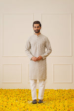 Thumbnail for Jompers Men's Chikankari Embroidered Kurta - Grey - Distacart