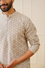 Thumbnail for Jompers Men's Chikankari Embroidered Kurta - Grey - Distacart