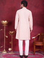Thumbnail for Jompers Men's Chikankari Embroidered Kurta Pyjama Set - Pink - Distacart