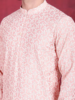 Thumbnail for Jompers Men's Chikankari Embroidered Kurta Pyjama Set - Pink - Distacart