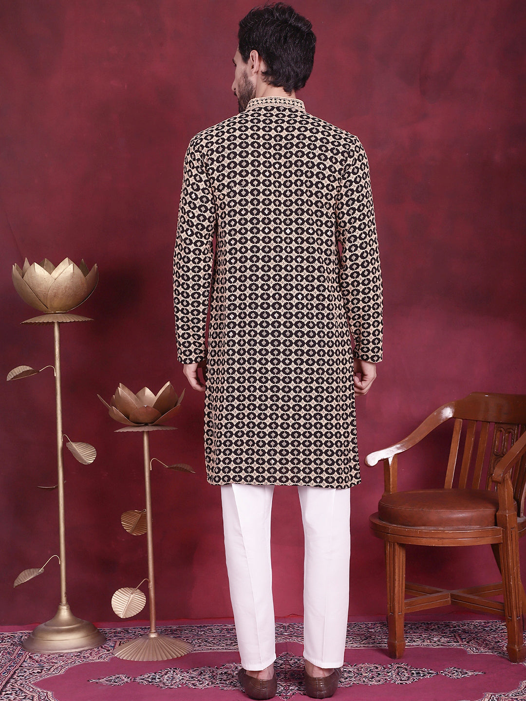 Jompers Men's Sequins Embroidered Kurta with Pyjama - Black - Distacart
