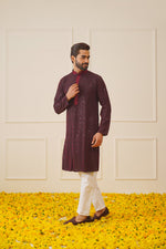 Thumbnail for Jompers Men's Sequins Chikankari Embroidered Kurta with Pyjama - Maroon - Distacart