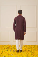 Thumbnail for Jompers Men's Sequins Chikankari Embroidered Kurta with Pyjama - Maroon - Distacart