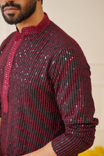 Thumbnail for Jompers Men's Sequins Chikankari Embroidered Kurta with Pyjama - Maroon - Distacart