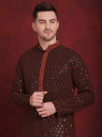 Thumbnail for Jompers Men's Sequins Chikankari Embroidered Kurta with Pyjama - Orange - Distacart