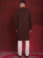 Thumbnail for Jompers Men's Sequins Chikankari Embroidered Kurta with Pyjama - Orange - Distacart