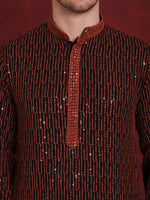 Thumbnail for Jompers Men's Sequins Chikankari Embroidered Kurta with Pyjama - Orange - Distacart
