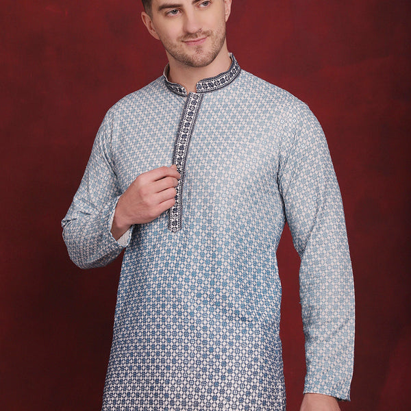 Jompers Men's Sequins Embroidered Kurta with Pyjama - Blue - Distacart