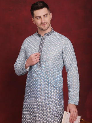 Jompers Men's Sequins Embroidered Kurta with Pyjama - Blue - Distacart