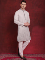 Thumbnail for Jompers Men's Sequins Embroidered Kurta with Pyjama - Grey - Distacart