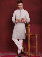 Thumbnail for Jompers Men's Sequins Embroidered Kurta with Pyjama - Grey - Distacart