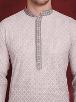 Thumbnail for Jompers Men's Sequins Embroidered Kurta with Pyjama - Grey - Distacart