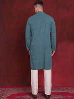 Thumbnail for Jompers Men's Sequin Embroidered Pure Cotton Kurta with Pyjamas - Blue - Distacart