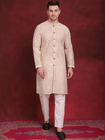 Thumbnail for Jompers Men's Sequin Chikankari Front Open Kurta With Pyjamas - Golden - Distacart