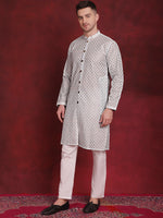 Thumbnail for Jompers Men's Sequin Chikankari Front Open Kurta With Pyjamas - Sky Blue - Distacart
