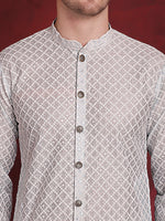 Thumbnail for Jompers Men's Sequin Chikankari Front Open Kurta With Pyjamas - Sky Blue - Distacart
