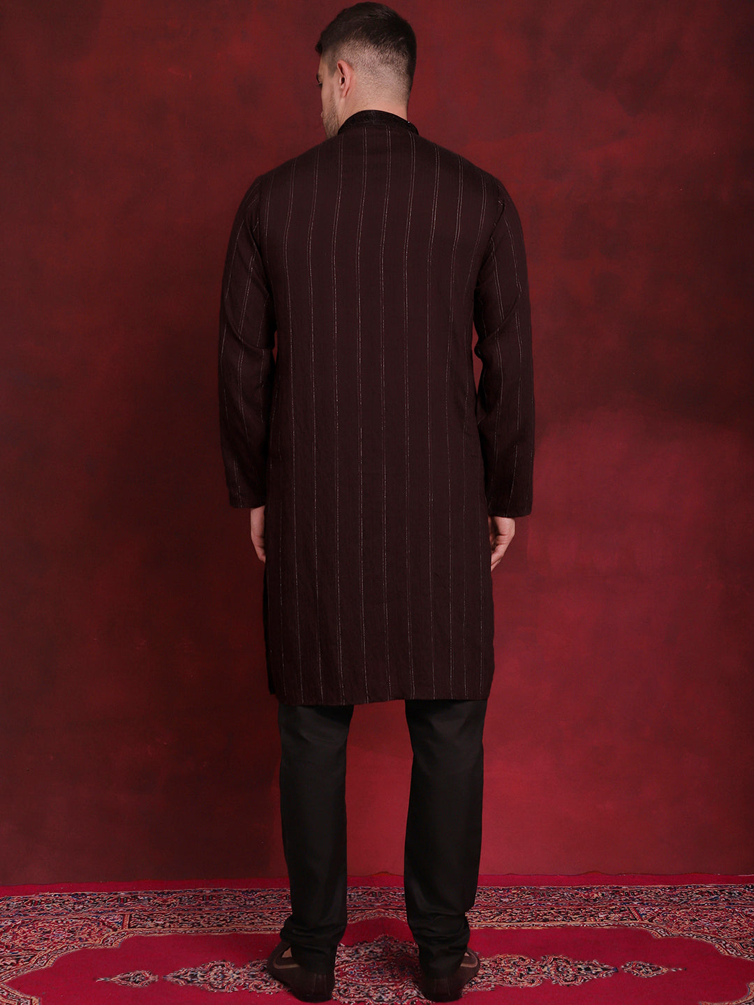 Jompers Men's Sequins Embroidered Kurta Pyjama Set - B-Maroon - Distacart