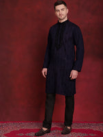 Thumbnail for Jompers Men's Sequins Embroidered Kurta Pyjama Set - B-Navy Blue - Distacart