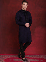 Thumbnail for Jompers Men's Sequins Embroidered Kurta Pyjama Set - B-Navy Blue - Distacart