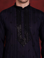 Thumbnail for Jompers Men's Sequins Embroidered Kurta Pyjama Set - B-Navy Blue - Distacart