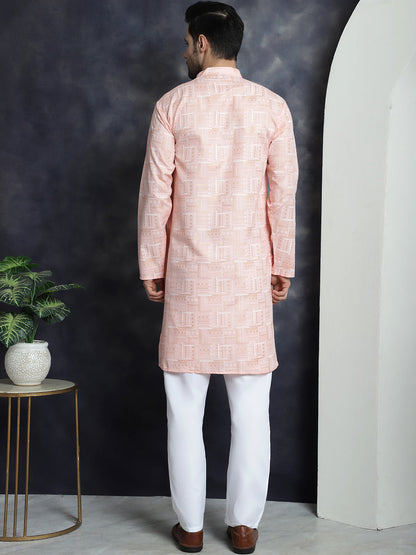Jompers Men's Printed Kurta with Churidar - Peach - Distacart