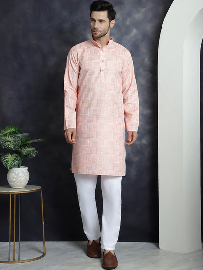 Jompers Men's Printed Kurta with Churidar - Peach - Distacart