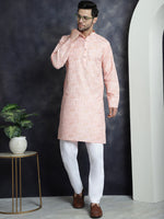 Thumbnail for Jompers Men's Printed Kurta with Churidar - Peach - Distacart