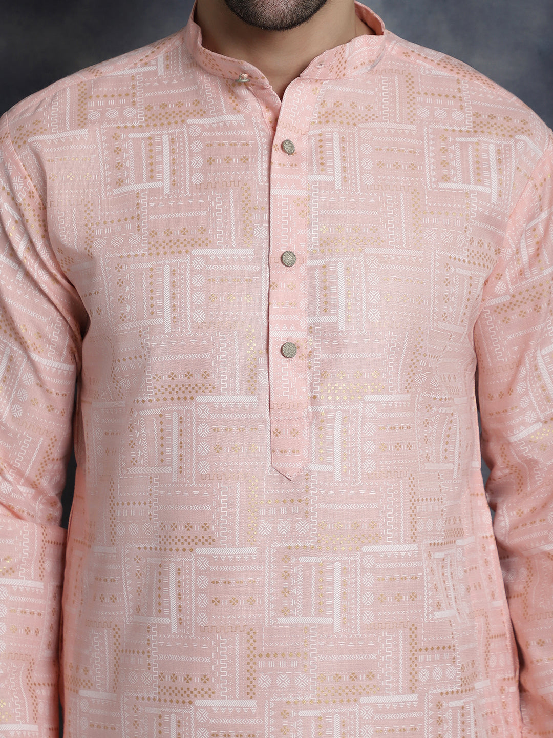 Jompers Men's Printed Kurta with Churidar - Peach - Distacart