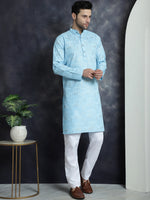Thumbnail for Jompers Men's Printed Kurta with Churidar - Sky Blue - Distacart