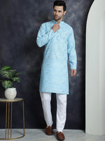 Thumbnail for Jompers Men's Printed Kurta with Churidar - Sky Blue - Distacart
