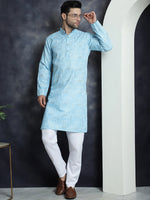 Thumbnail for Jompers Men's Printed Kurta with Churidar - Sky Blue - Distacart